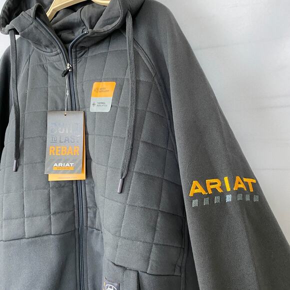 Ariat Rebar Regulatory Full Zip Hooded Insulated Jacket Men XXL Black NWT - Picture 2 of 16